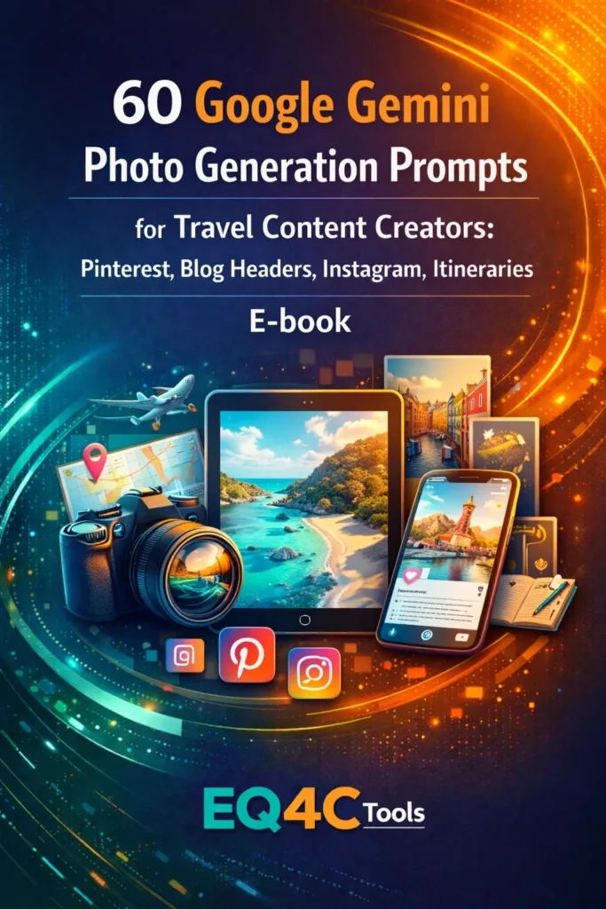 60 Google Gemini Photo Generation Prompts for Travel Content Creators: Pinterest, Blog Headers, Instagram, Itineraries & More