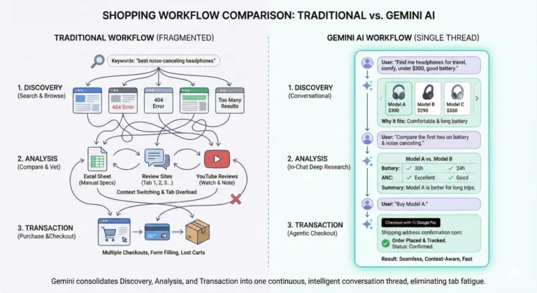 How to chain Shopping Experience with Discovery, Analysis, and Transaction in one Google Gemini thread